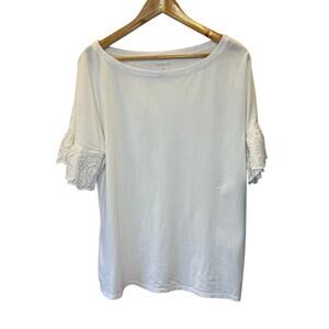 Kim Rogers White Top XL Womens Eyelet Sleeve Boat Neck Casual Cotton
